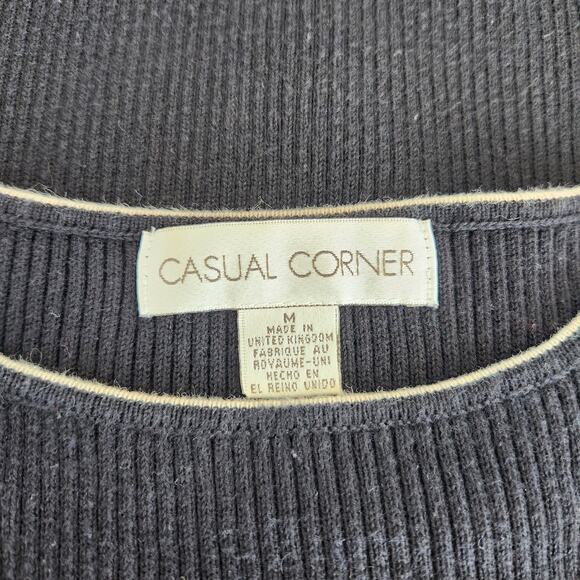 Vintage 90s Casual Corner Black Tan Ribbed Cotton Sleeveless Knit Tank Top S - Picture 5 of 5